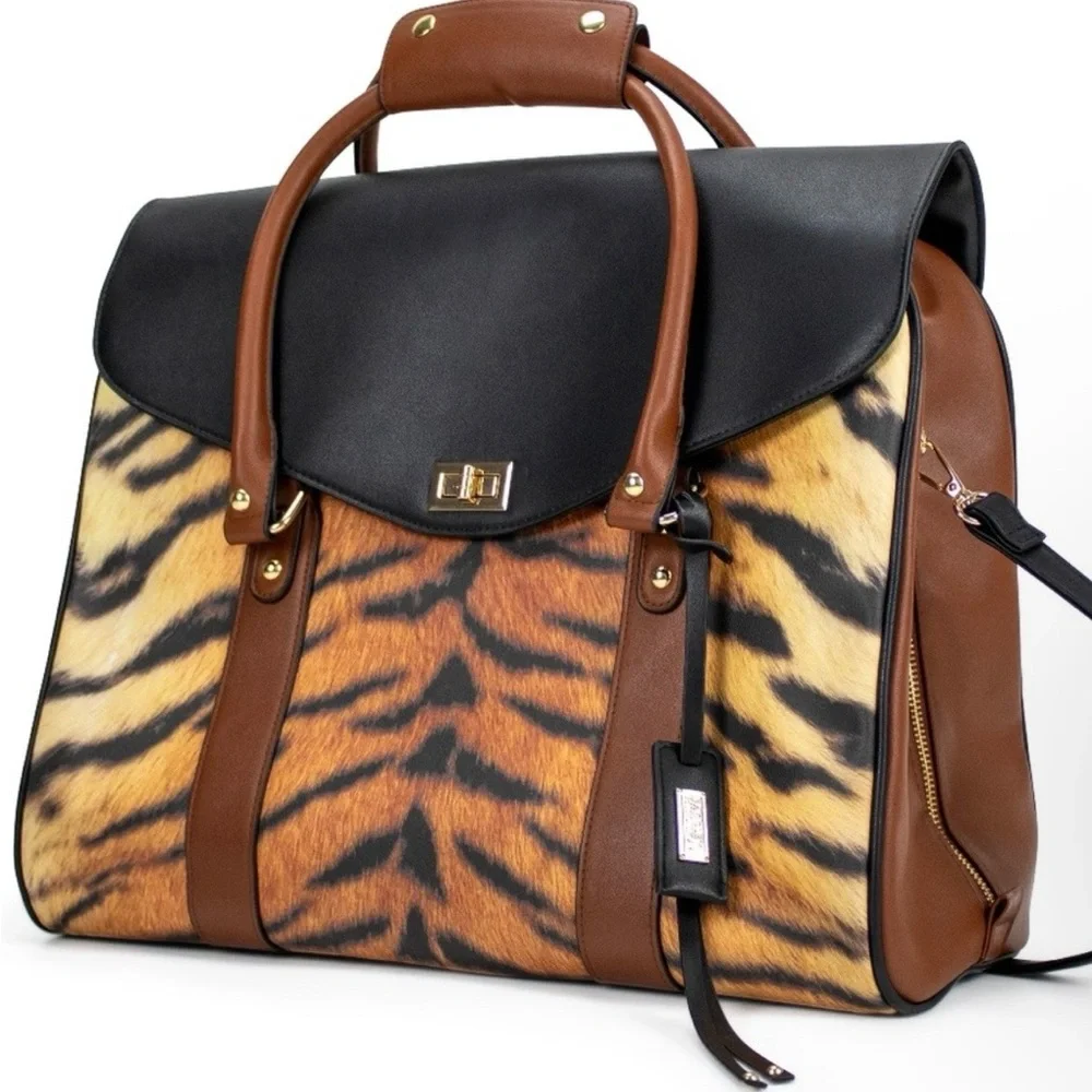 NWT BADGLEY MISCHKA Tiger Vegan Leather Travel Tote Weekender Bag - Picture 1 of 7